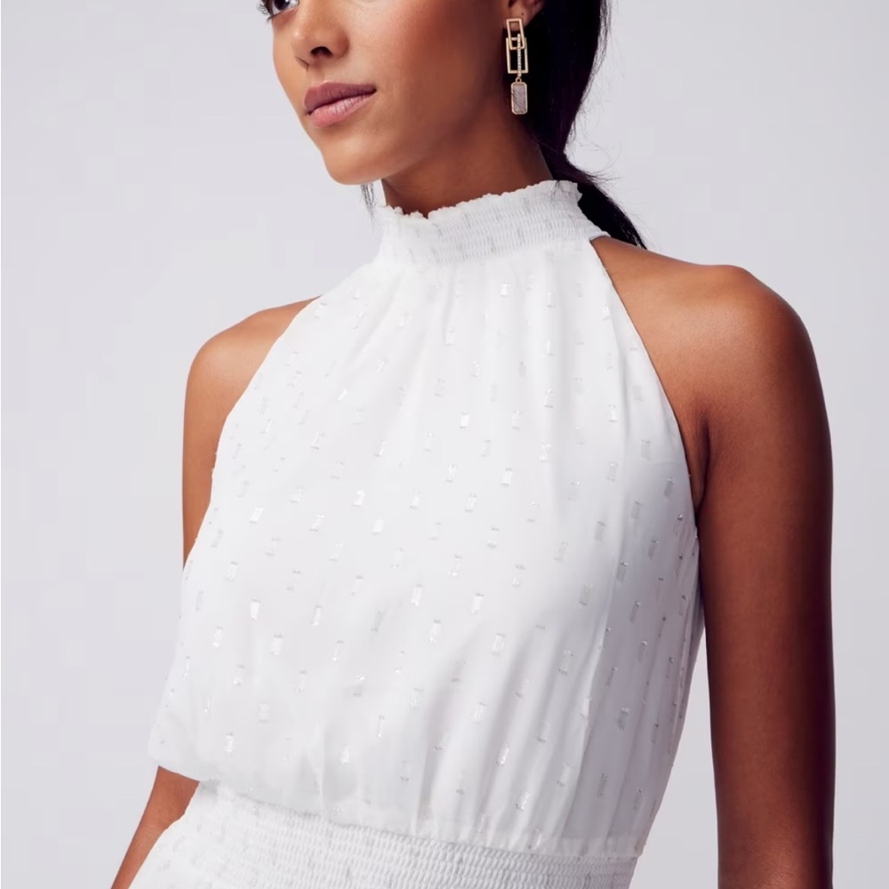 White House Black market pleaded halter midi dress in Ecru
